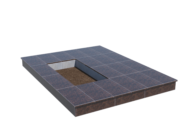 Площадки на могилу в Кирове | Площадка с вертикальной (15 см) облицовкой Дымовским гранитом (под цветник)