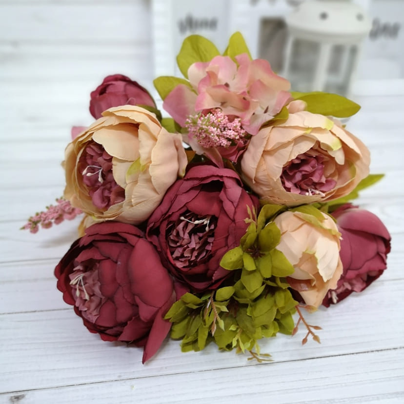 Искусственные цветы в Кирове | Цветы искусственные «Пионы», персиково-малиновые, букет