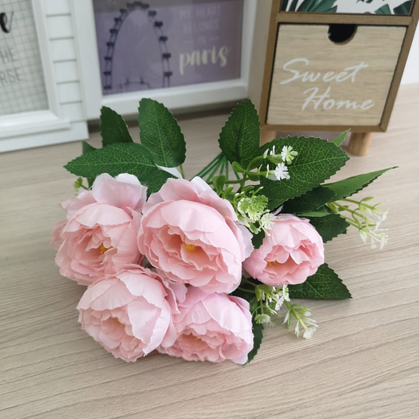 Искусственные цветы в Кирове | Цветы искусственные «Минипиончики с гипсофилой», нежно-розовые, букет