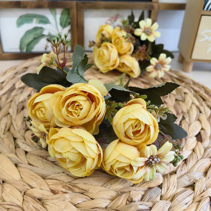 Искусственные цветы в Кирове | Цветы искусственные «Камелии с мелкоцветом», желтые, букет