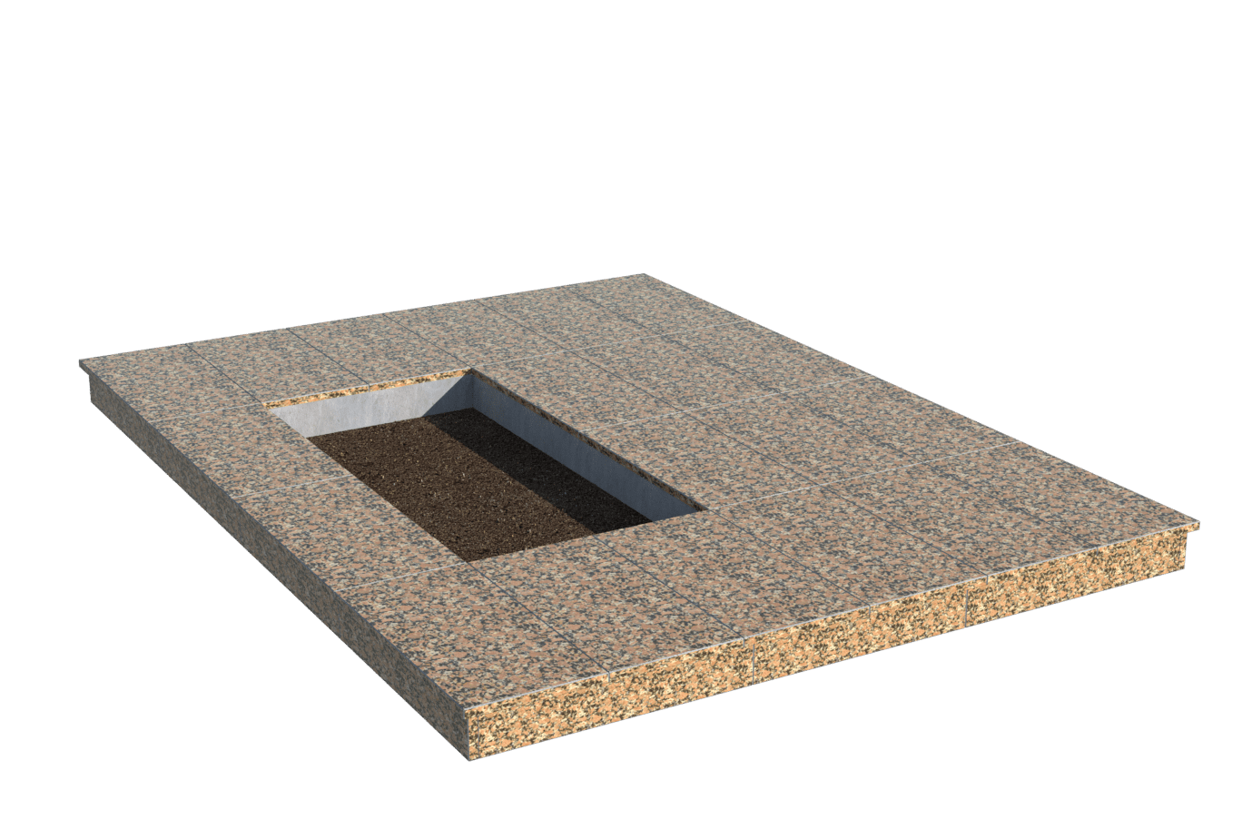 Площадки на могилу в Кирове | Площадка с вертикальной (10 см) облицовкой Южно-Султаевским гранитом (под цветник)