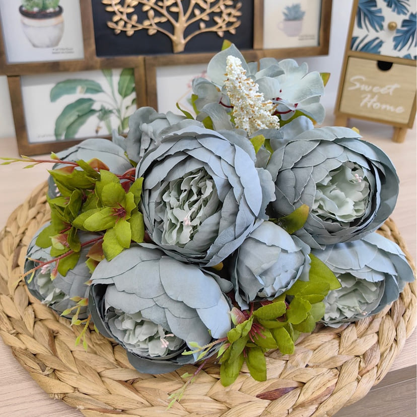 Искусственные цветы в Кирове | Цветы искусственные «Пионы», серо-голубые, букет